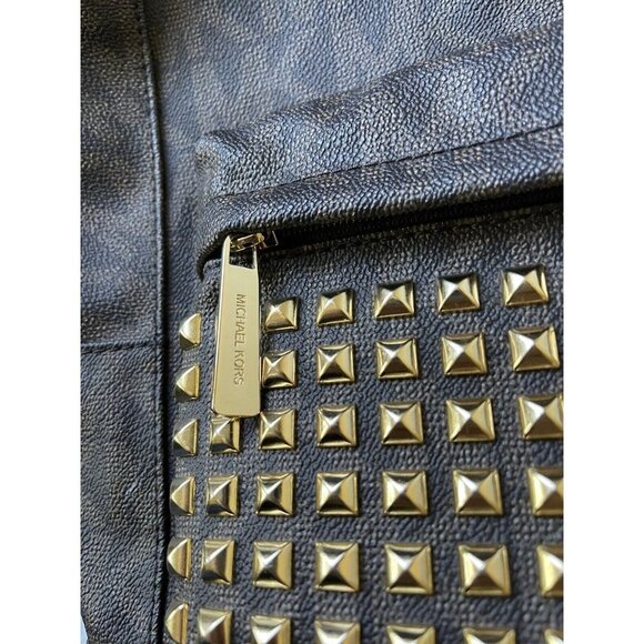 Michael Kors Leather Studded Monogram Backpack - Picture 7 of 11